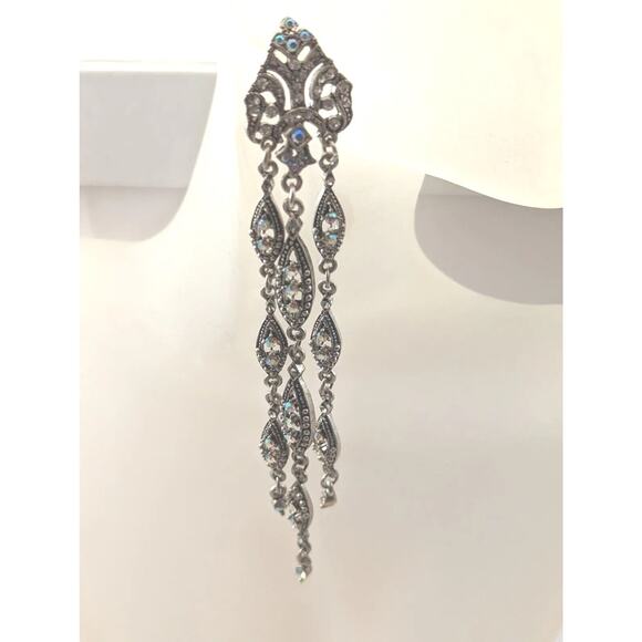 Long Duster Earings 5"Aurora Borealis Crystal Marquesite Post Earrings Vintage - Picture 1 of 9